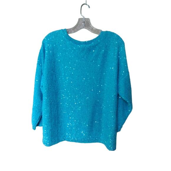 INC International Concepts Women's Sequin Turquoise Blue Sweater Size XL - Picture 4 of 6